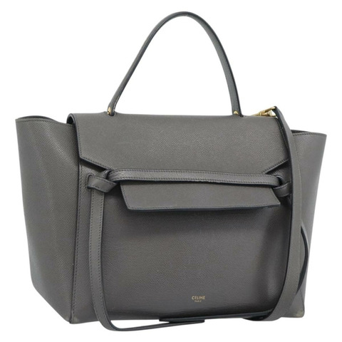 CELINE Micro Belt 手提包 皮革 2way 灰色金色 Auth ka4768V