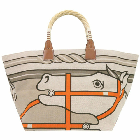愛馬仕 Steeple Toile H 米色 □O 印花手提包（2011 年製造）1121HERMES