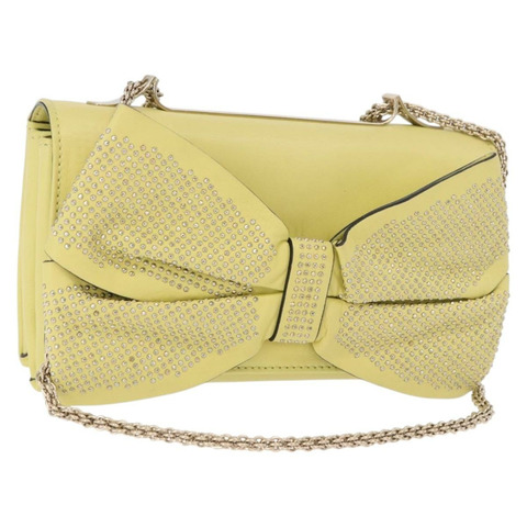 VALENTINO 鏈條單肩包 皮革 黃色 金色 正品 bs35654V