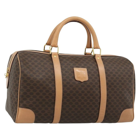 CELINE Macadam帆布波士頓包 PVC皮革 棕色 金色 正品 ka4876A