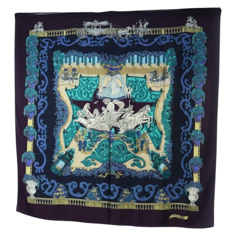 HERMES Carre 140 圍巾「Le Paradis du Ray」羊絨海軍藍正品 hk3922M