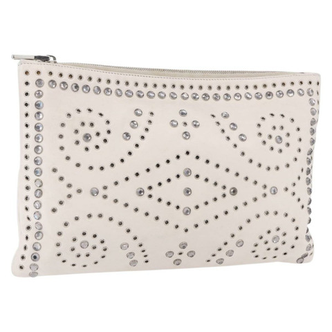PRADA 白色銀色真皮手拿包 正品 BA13824V