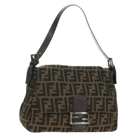 FENDI Zucca帆布Mamma Baguette單肩包 棕色/黑色 正品 BA13813V