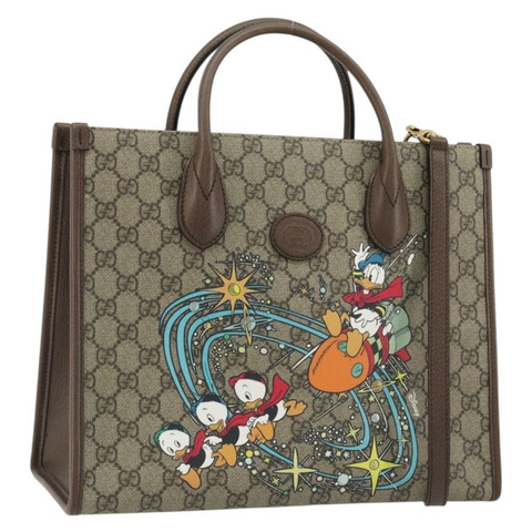GUCCI GG Supreme 唐老鴨手提包 PVC 兩用 米色 金色 648134 正品 ep15088M