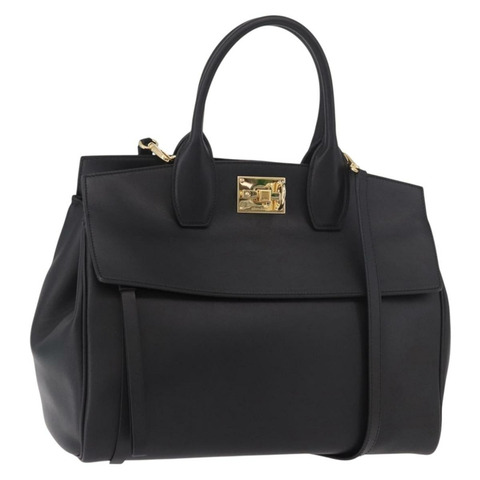 Salvatore Ferragamo Gancini Studio 皮革雙肩包 黑色 金色 正品 gh2193V