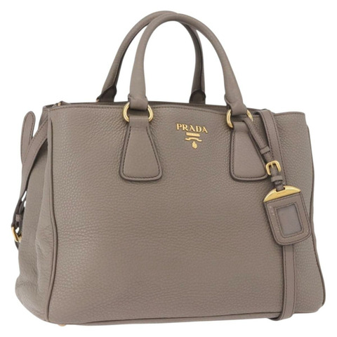 PRADA Vitterodino 手提包 皮革 兩用 灰色 金色 正品 BA13937V