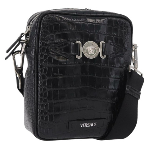 范思哲 (VERSACE) 黑色銀色皮革肩背包，正品 BA13966V