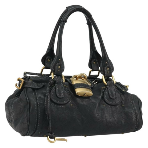 Chloe Paddington 手提包，黑色、金色、銀色皮革，正品 fm5413V