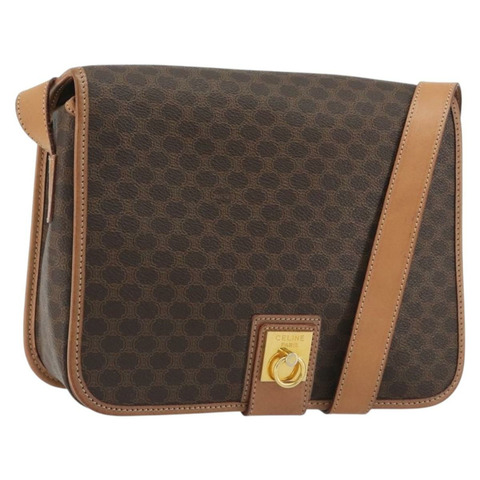 CELINE Macadam 肩背包 PVC 皮革 棕色 金色 正品 ka5180A