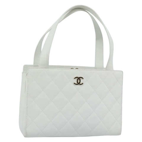 香奈兒 (CHANEL) 手袋，羊皮材質，白色金色雙C標誌，型號 mr2763V