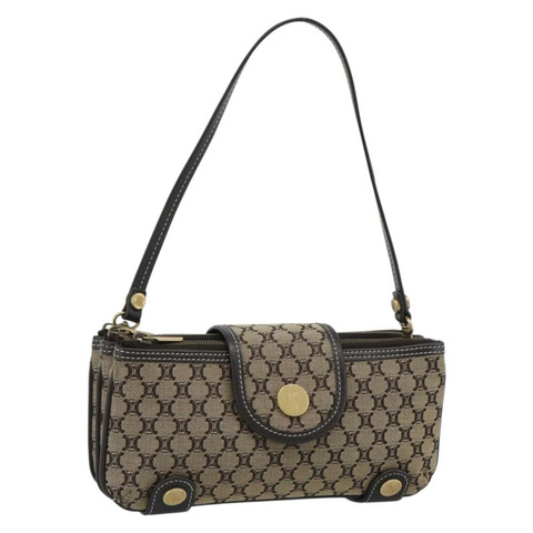 CELINE Macadam帆布手提包 棕色金色 Auth mr2790V