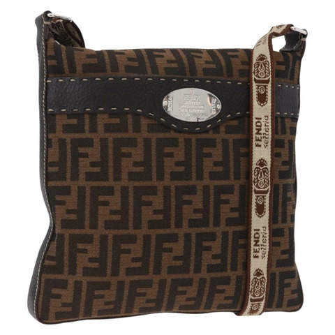 FENDI Zucca帆布Celesia單肩包 棕色 銀色 8BT109 正品 SW2643V