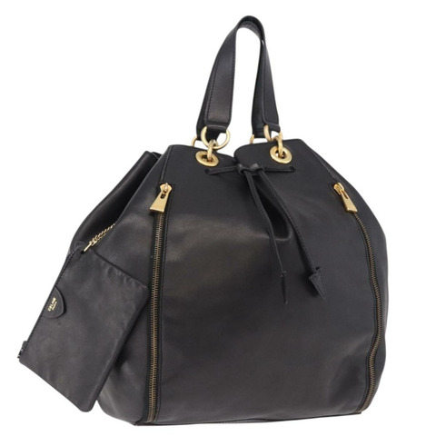 CELINE 手提包 皮革 黑色 金色 正品 bs36094V
