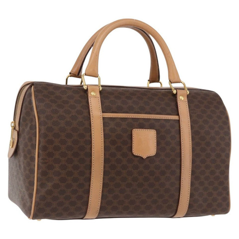 CELINE Macadam帆布波士頓包 PVC皮革 棕色 金色 Auth bs36061V