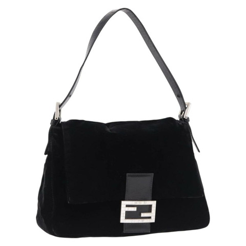 FENDI Mamma Baguette 單肩包 絲絨 黑色 銀色 正品 yk20633SAM