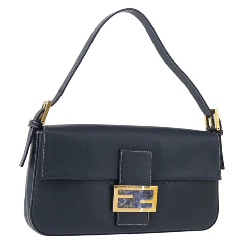 FENDI Mamma Baguette 單肩包 皮革 海軍藍 金色 正品 yk20632SAM