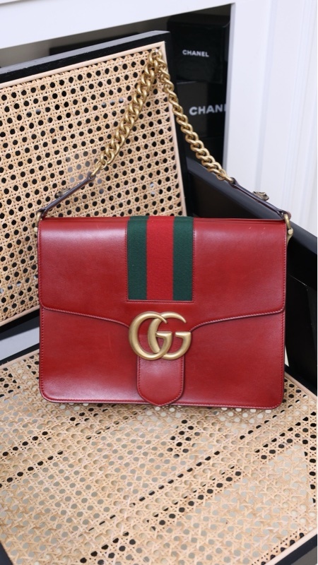 Gucci红金双G链条单肩包