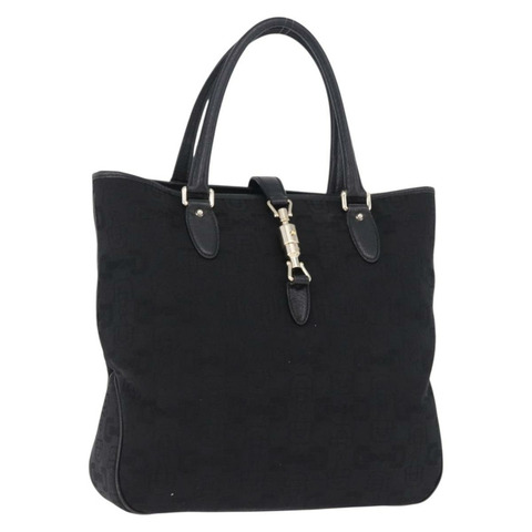 GUCCI Jackie 手提包 帆布 黑色 金色 145818 正品 BA14468A