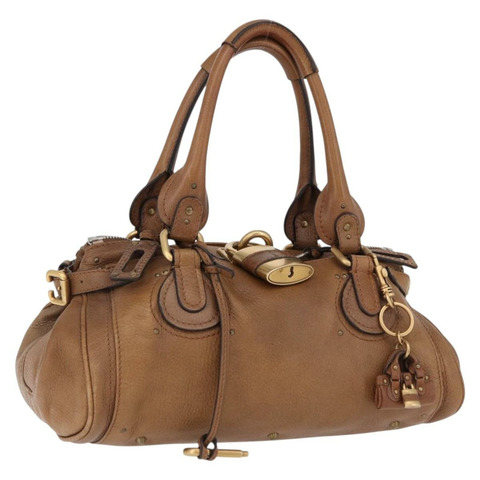 Chloe Paddington 手提包 皮革 棕色 金 銀色 正品 BA14503V