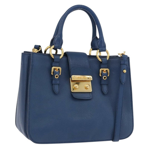 Miu Miu 手提包 皮革 兩用 藍色 金色 正品 bs36201A