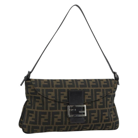 FENDI Zucca帆布Mamma Baguette單肩包 棕色/黑色 正品 BA14364SAV