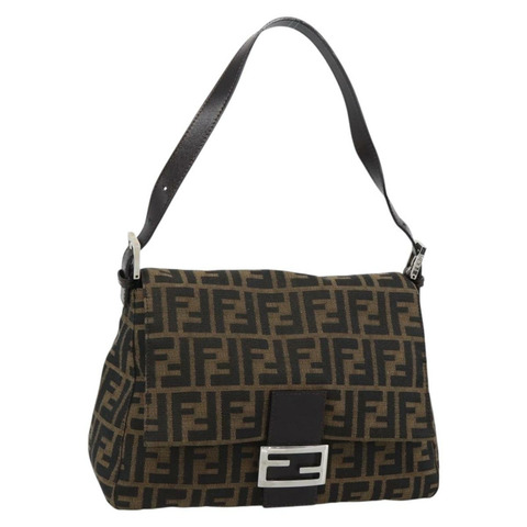 FENDI Zucca帆布Mamma Baguette單肩包 棕色/黑色 正品 BA14486V