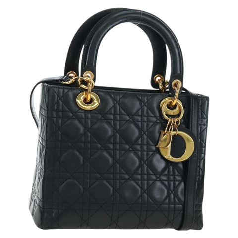 Christian Dior Canage Lady Dior 手提包，羊皮材質，黑色，兩用款，正品 ep15345SAM