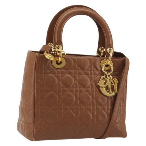 Christian Dior Lady Dior Canage 手提包，羊皮材質，棕色/金色雙肩包，正品 ep15615V