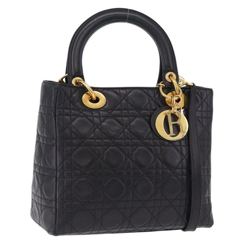Christian Dior Lady Dior Canage 手提包 皮革 2way 黑色金色 正品 ep15594V