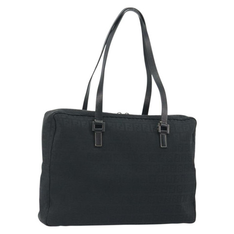 FENDI Zucchino帆布手提包 黑色 銀色 8BH031 正品 ki6737