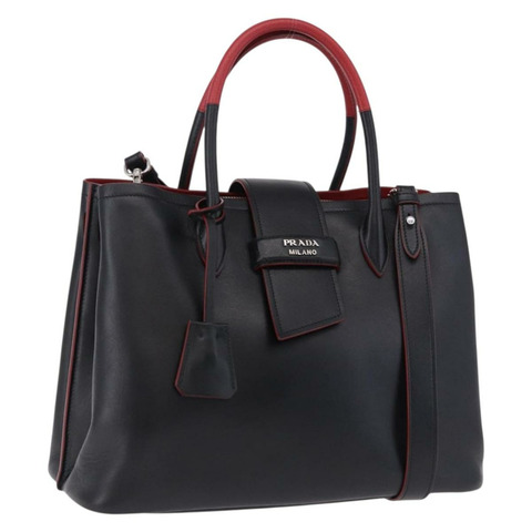 PRADA 手提包 皮革 兩用 黑色 銀色 正品 ki6745M