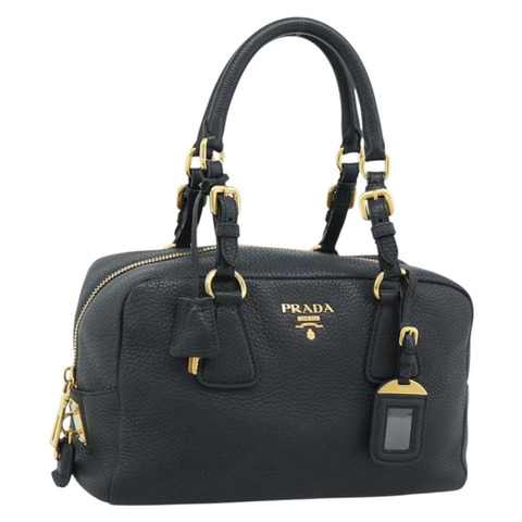 PRADA 手提包 皮革 黑色 金色 正品 yk20656SAM