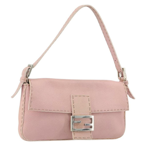FENDI Celeria Mamma Baguette 單肩包 皮革 粉紅色 銀色 正品 yk20675M