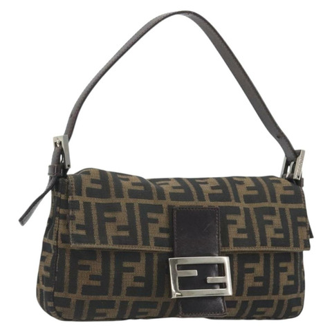 FENDI Zucca帆布Mamma Baguette單肩包 棕色銀色 正品 yk20681SAM