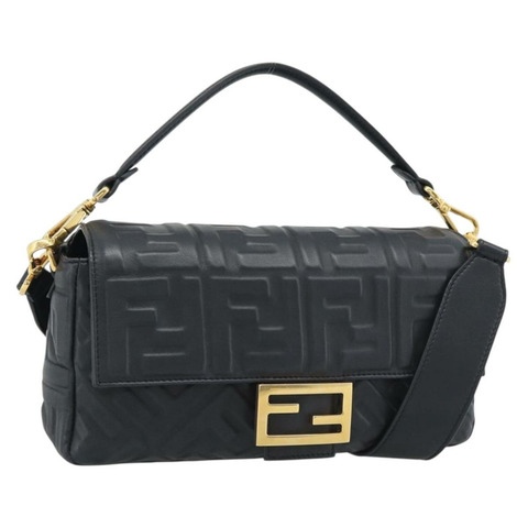 FENDI Zucca Mamma Baguette 手提包，皮革材質，兩用，黑色/金色，貨號 8BH600，正品，yk20707SAM