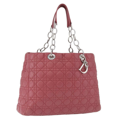 Christian Dior Canage 手提包 羊皮 粉紅色 銀色 正品 ka5330V