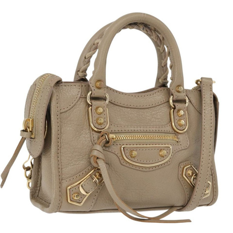 BALENCIAGA 迷你都會手袋 皮革 兩用 米色 金色色調 453293 正品 ka5352V