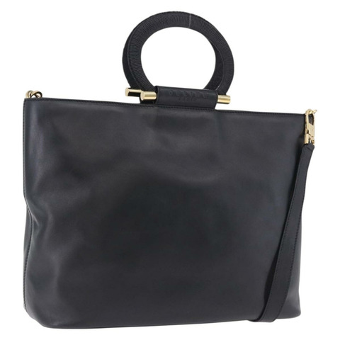 CELINE 手提包 皮革 2way 黑色 金色色調 Auth ka5384V