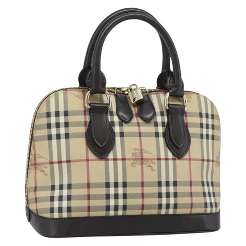 BURBERRY Nova 格紋手提包 PVC 皮革 米色 金色色調 正品 ka5443V