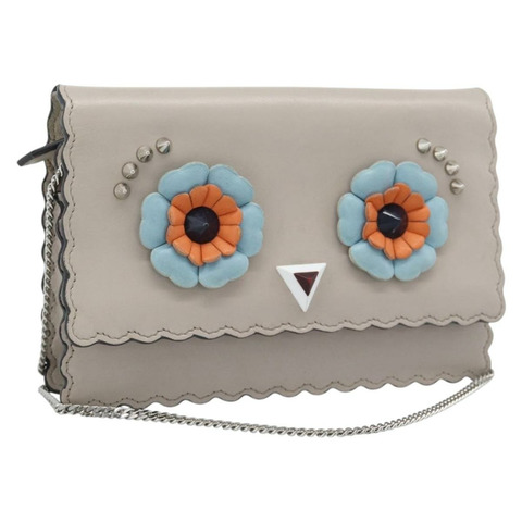 FENDI 鏈條肩包 皮革 粉紅色 銀色 8M0346 正品 ka5456A