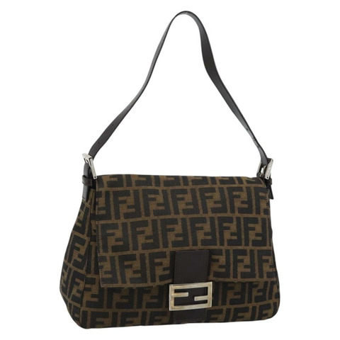 FENDI Zucca帆布Mamma Baguette單肩包 黑色棕色 正品 BA14103V