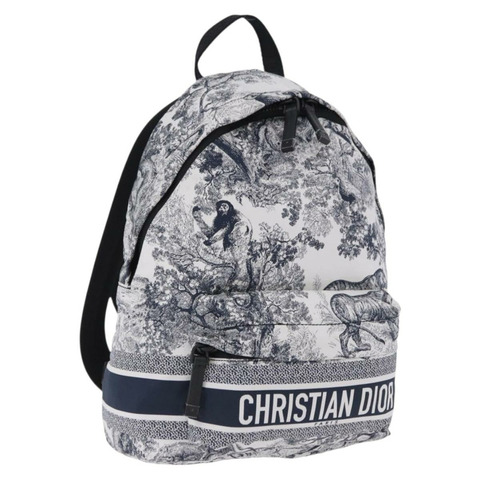 Christian Dior Toile de Jouy 雙肩包 尼龍 海軍藍 白色 正品 ka5416M