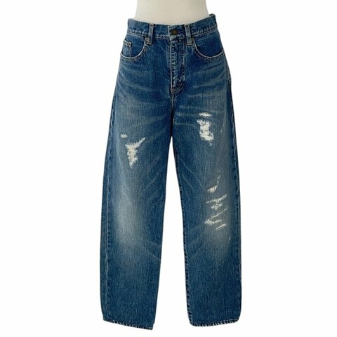 SAINT LAURENT 聖羅蘭 D18 刷破造型牛仔褲 純棉 藍色 M