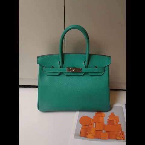 Hermes 銀釦水綠皮革柏金 birkin 30