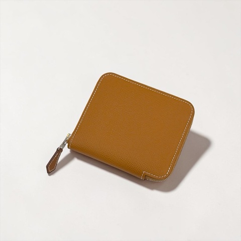莉亞精品♡ Hermes 金棕絲巾短夾 U刻 二手美包