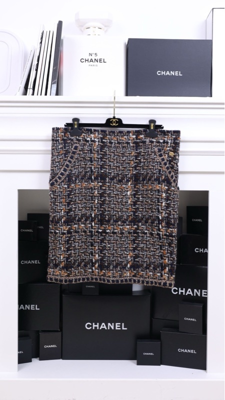Chanel 16年罗马系列棕色粗花呢半裙