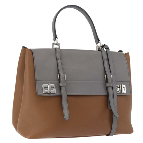 PRADA 手提包 皮革 2way 棕色 銀色 正品 ka5368V