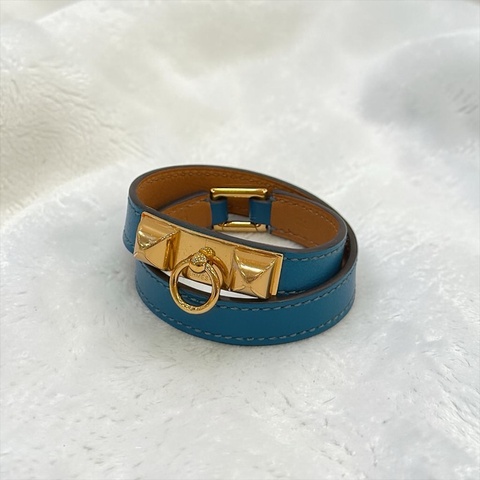 莉亞精品♡ Hermes 雙圈藍色皮革手環#xs 框Q二手美品