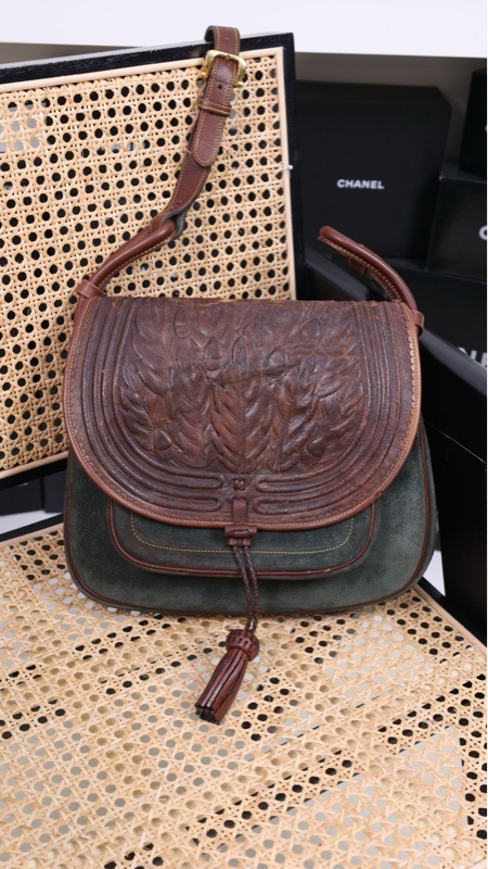 Loewe棕色皮革麂皮拼接狩猎包单肩包