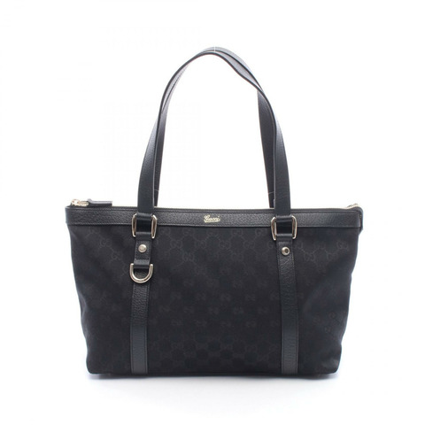 GUCCI Abbey 手提包 141470 帆布皮革 黑色 二手 女士